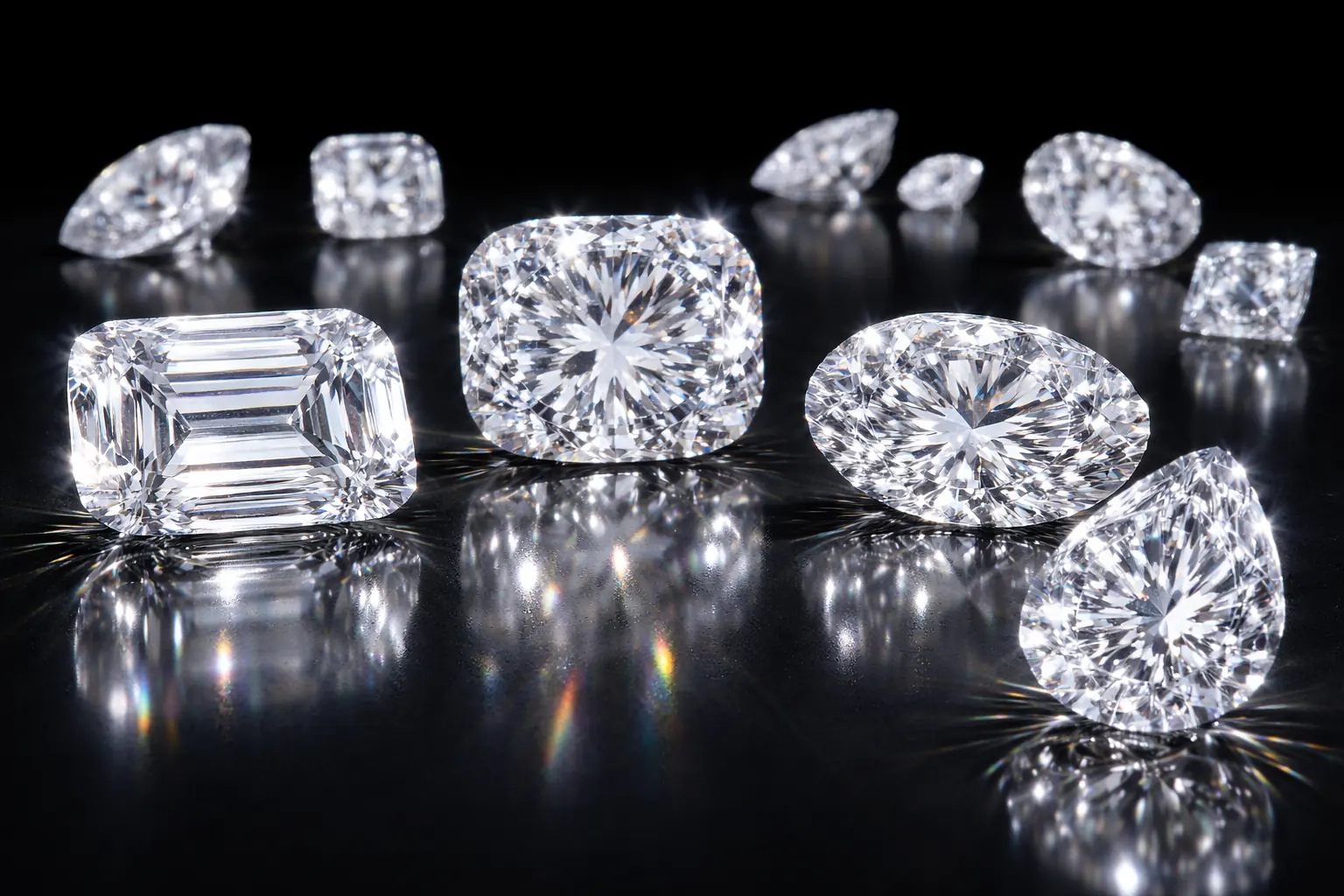 Variety of GIA-certified loose diamonds in multiple shapes displayed for selection