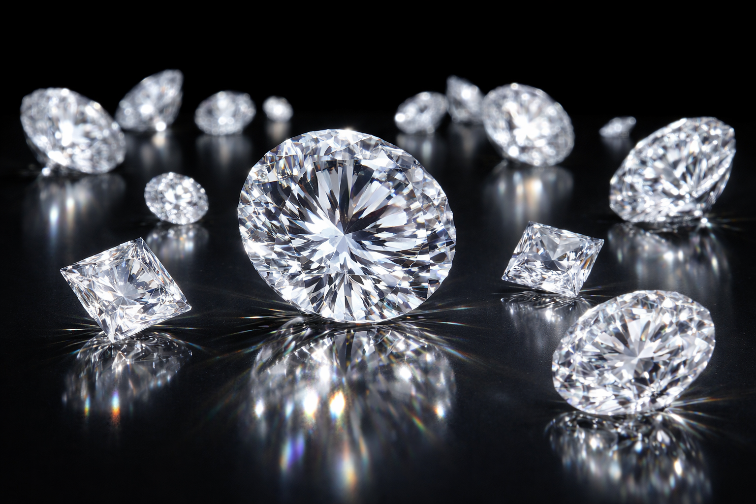 Natural and synthetic diamonds side by side for comparison