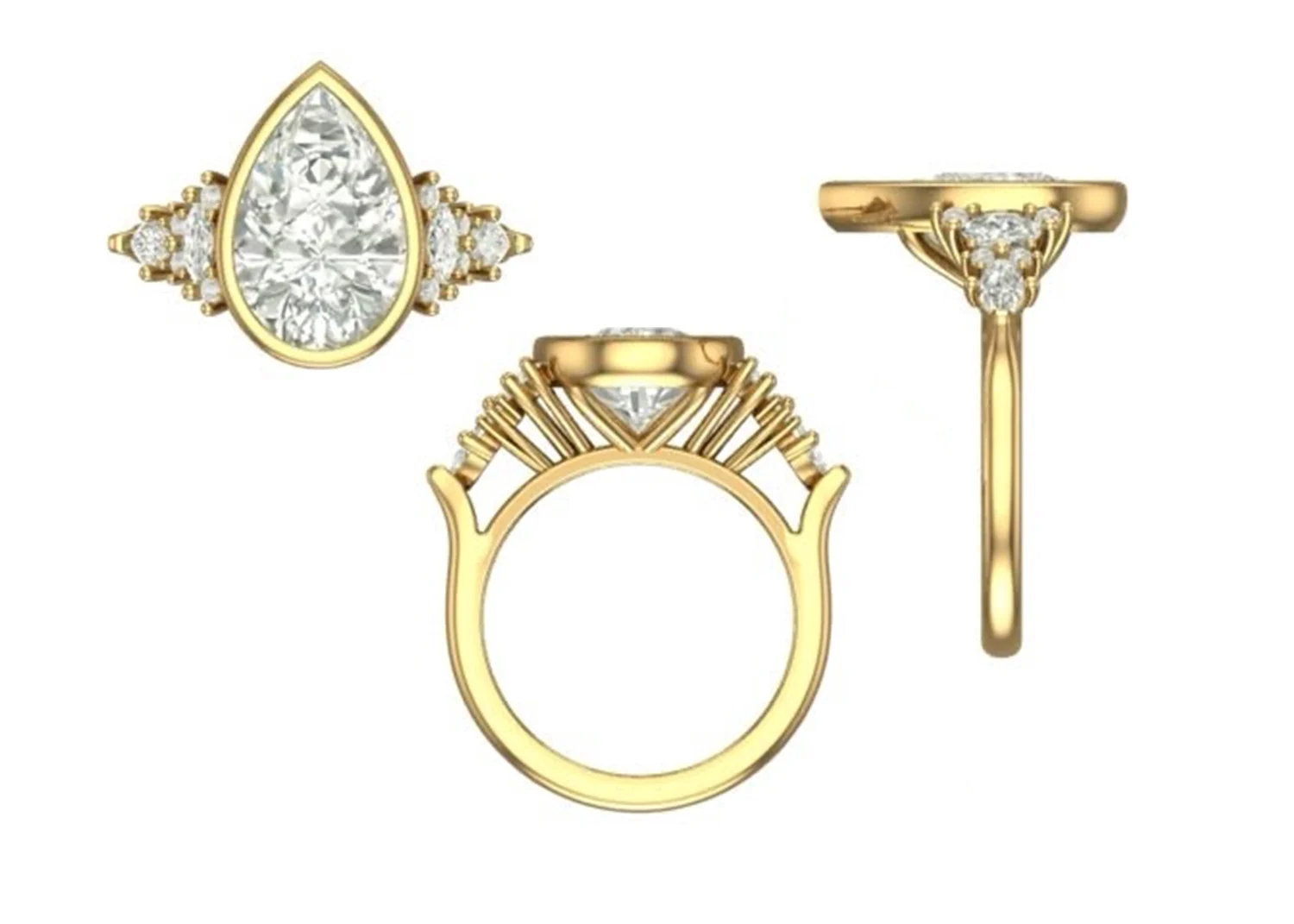 Photorealistic lifelike render of the DAC-EN-0226 pear-shape engagement ring