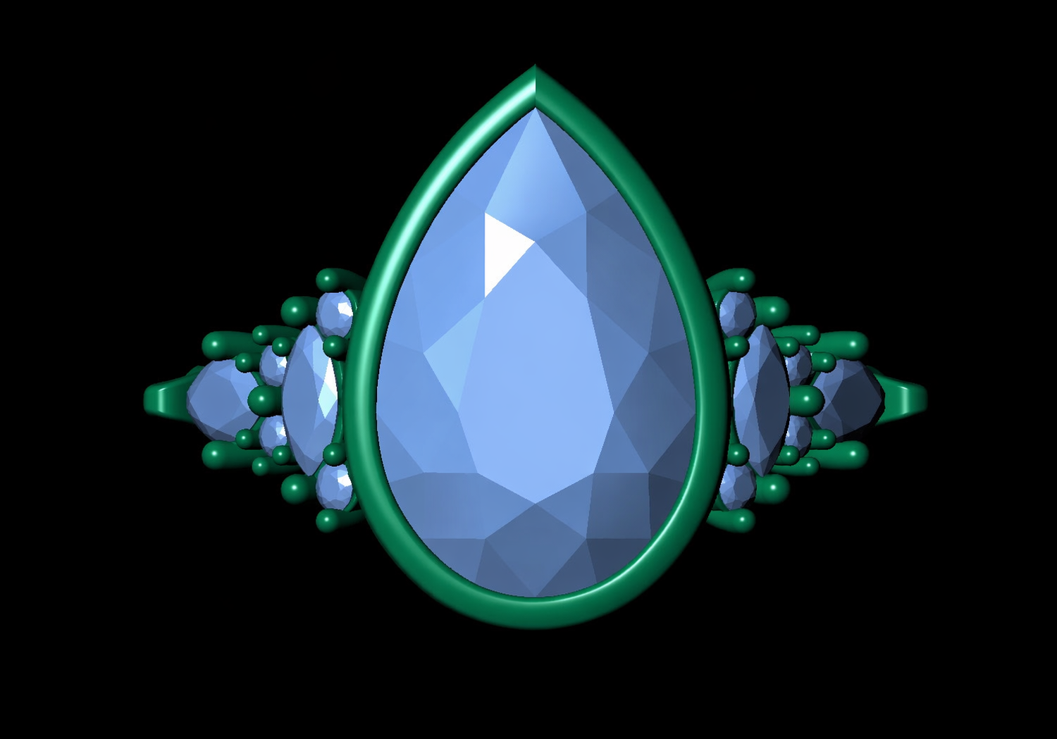 3D CAD render of the DAC-EN-0226 pear-shape engagement ring design