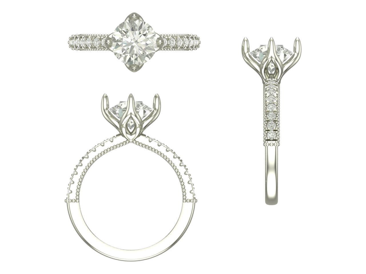 CAD rendering of custom engagement ring, concept 33