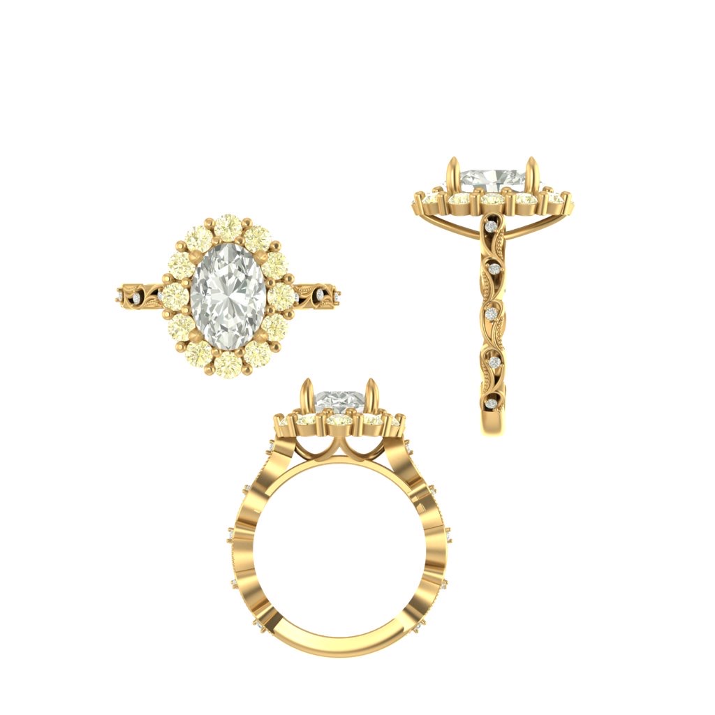 CAD rendering of custom engagement ring, concept 34