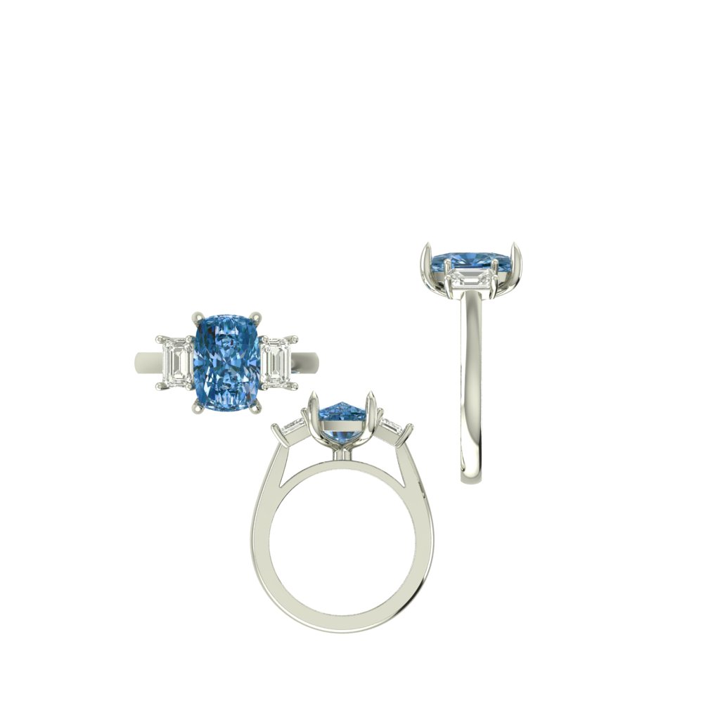 CAD rendering of custom engagement ring, concept 35