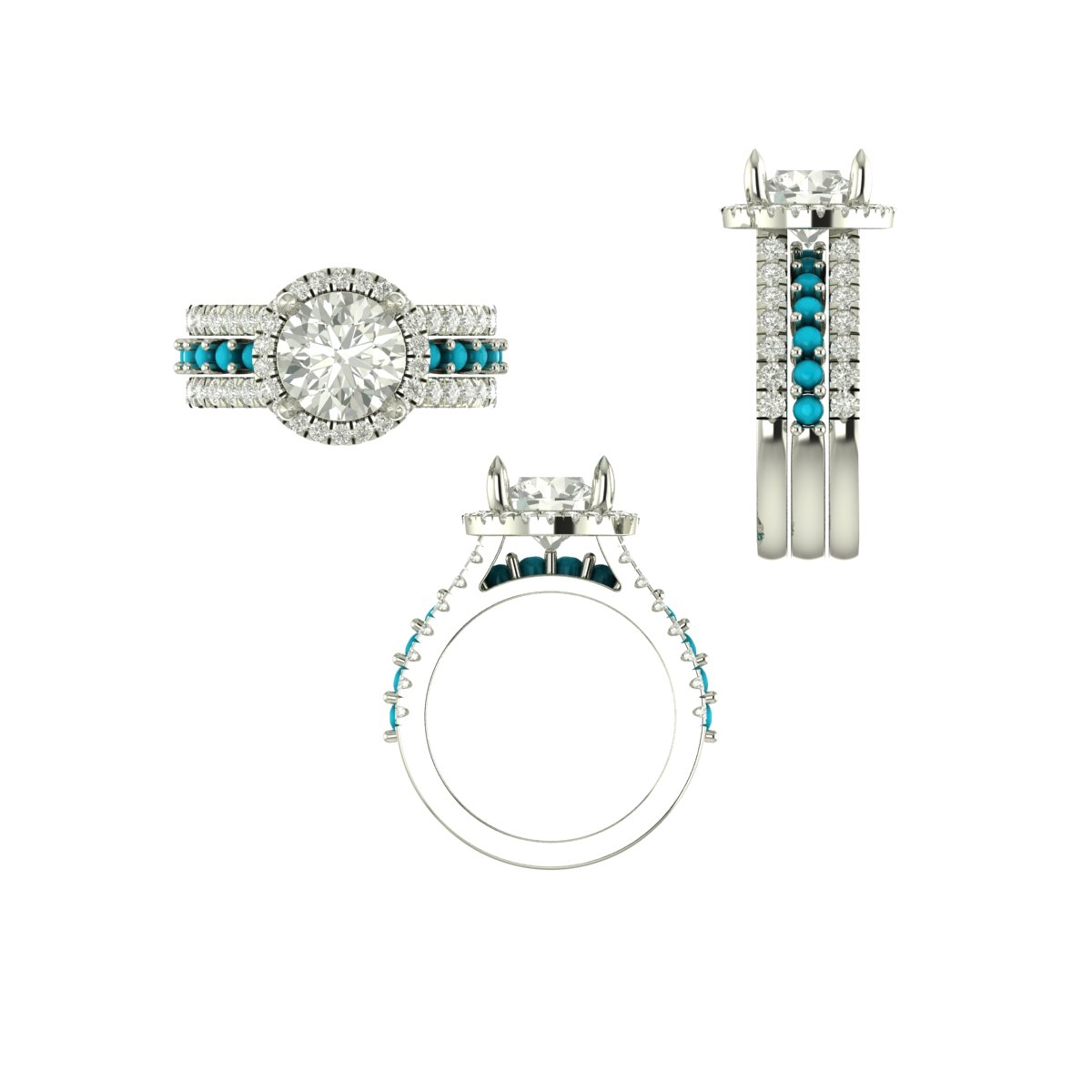 CAD rendering of custom engagement ring, concept 49