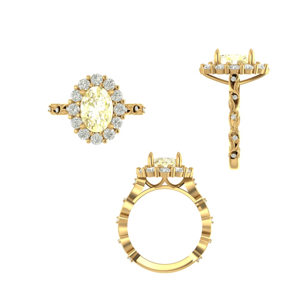 CAD rendering of custom engagement ring, concept 52