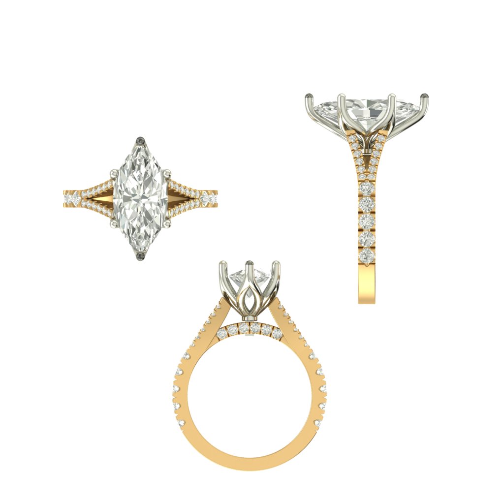 CAD rendering of custom engagement ring, concept 56