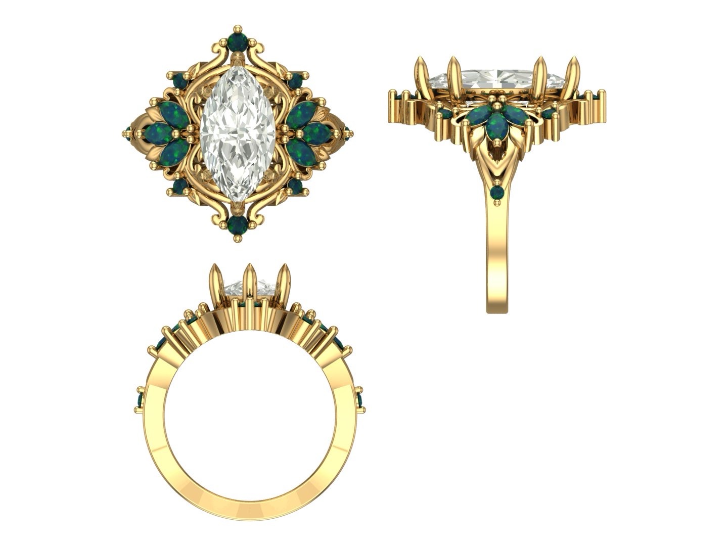 CAD rendering of custom engagement ring, concept 58