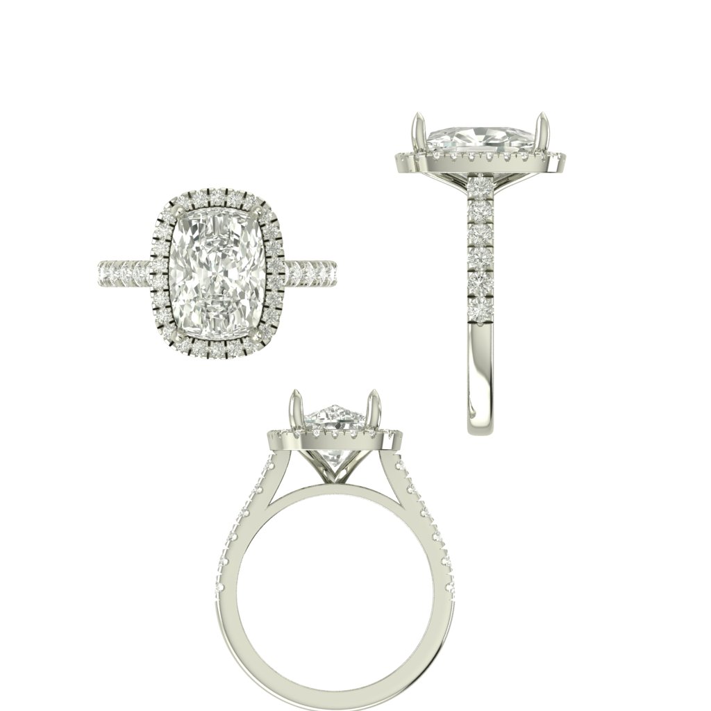 CAD rendering of custom engagement ring, concept 62