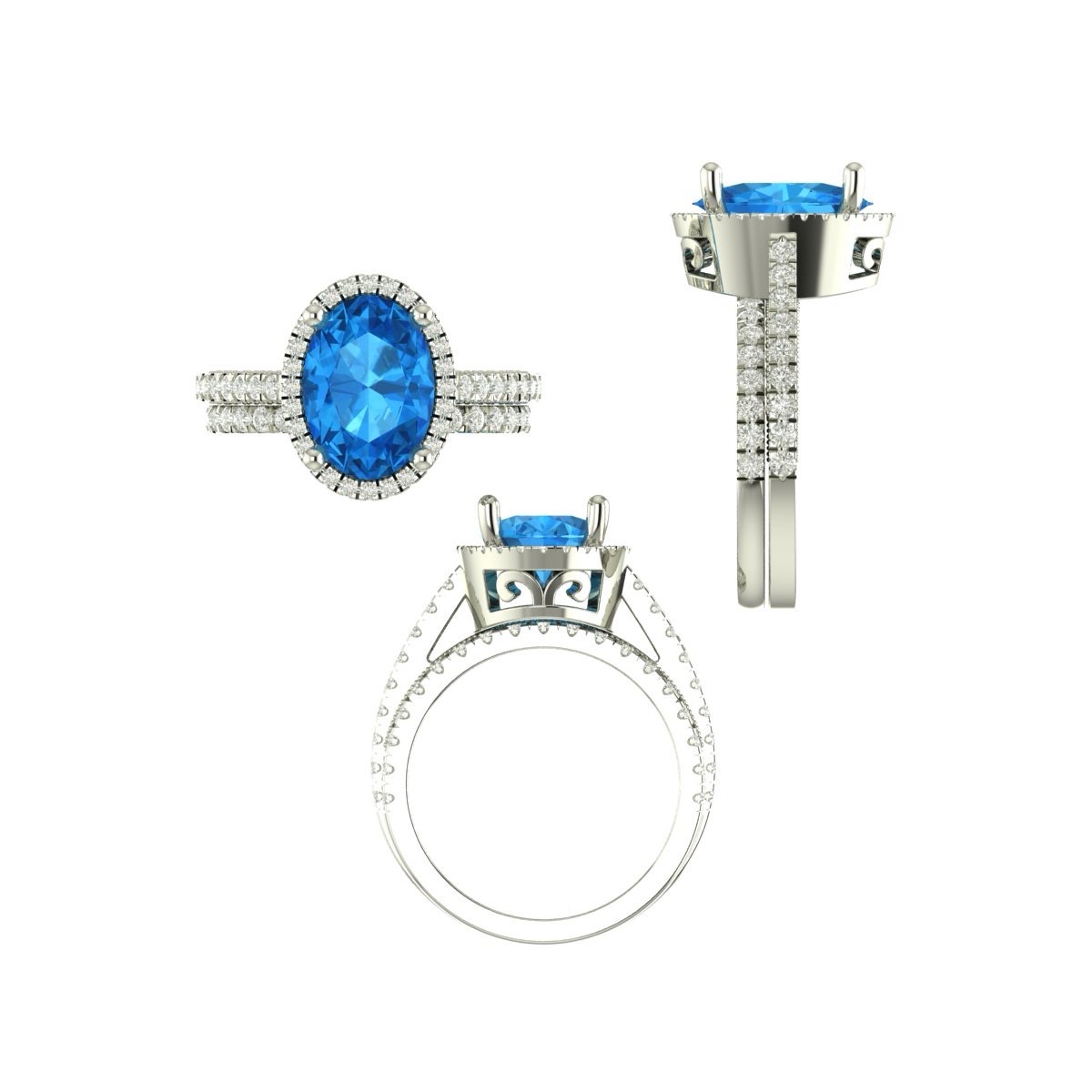 CAD rendering of custom engagement ring, concept 69