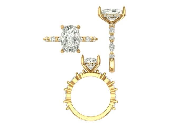 CAD rendering of custom engagement ring, concept 73