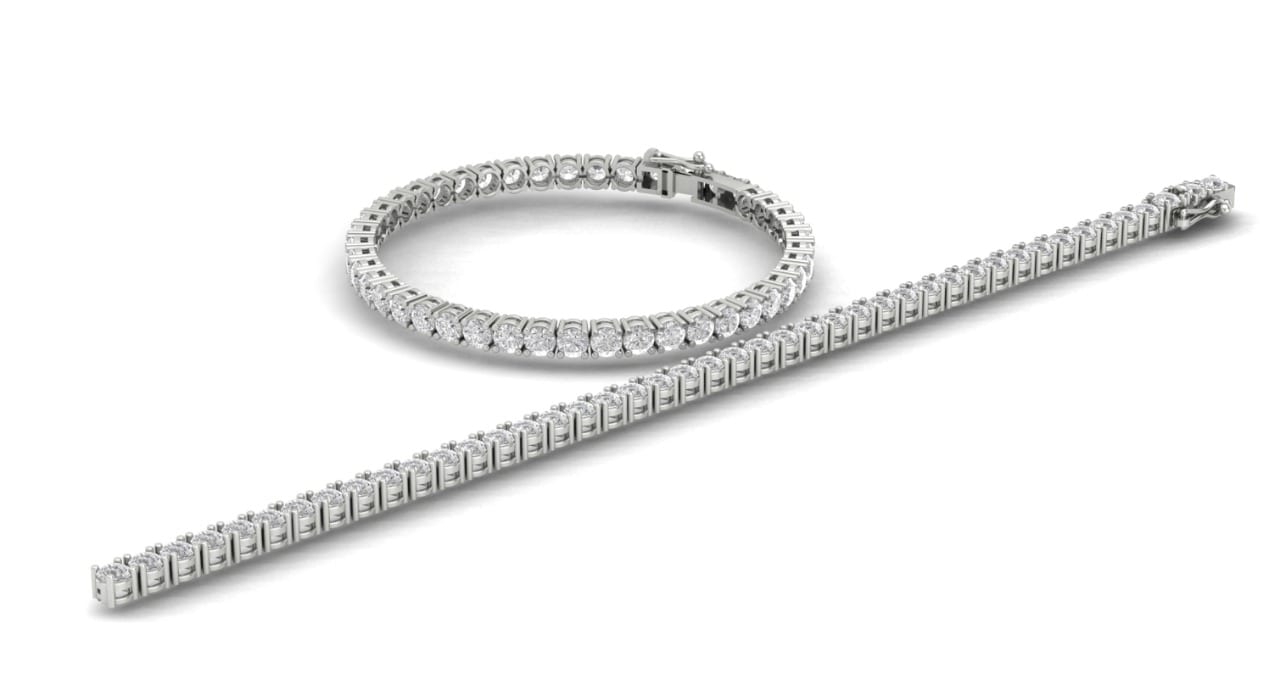 Classic round brilliant diamond tennis bracelet in white gold four-prong setting