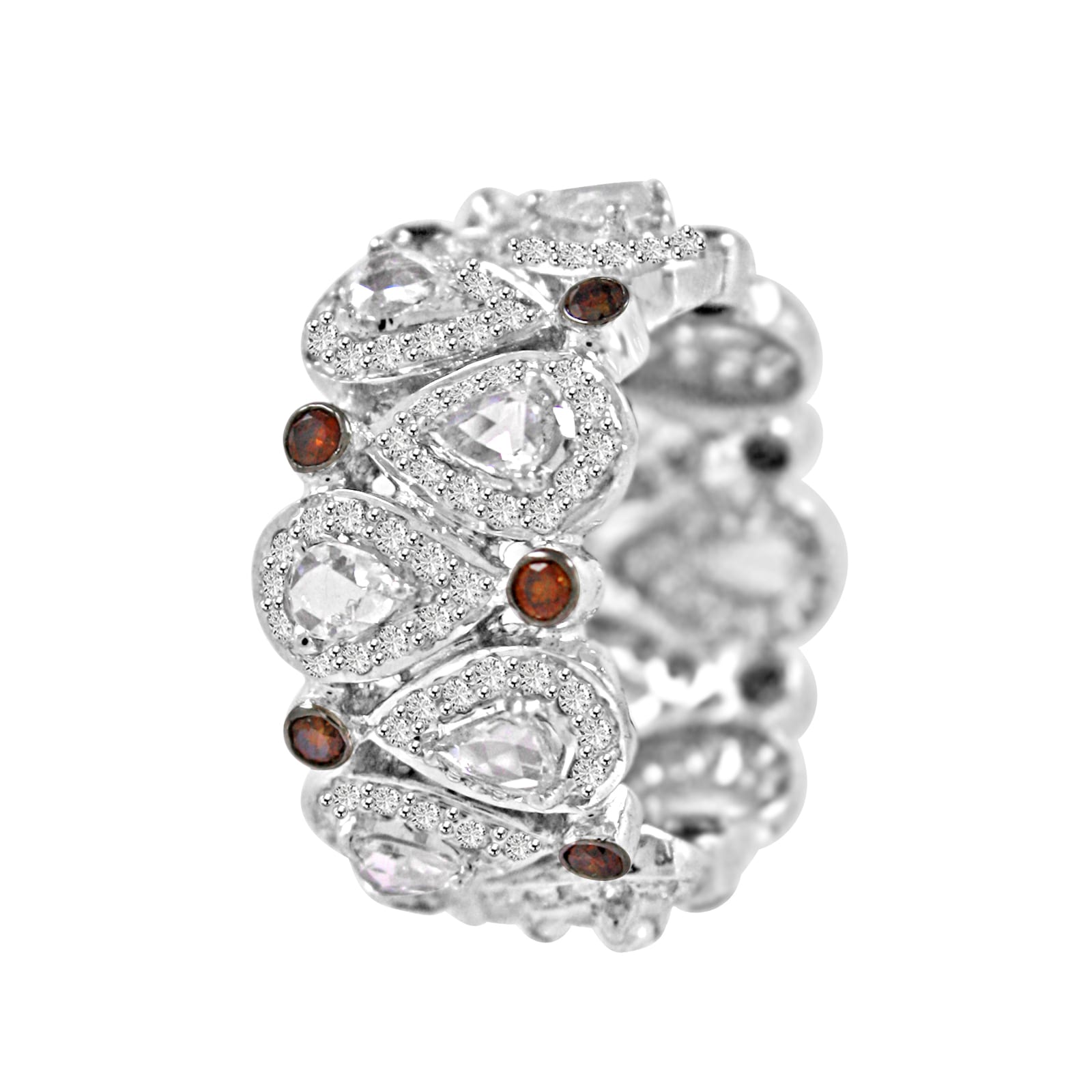Flexible diamond bracelet of rose-cut pear-shape diamonds with cognac diamond accents in white gold