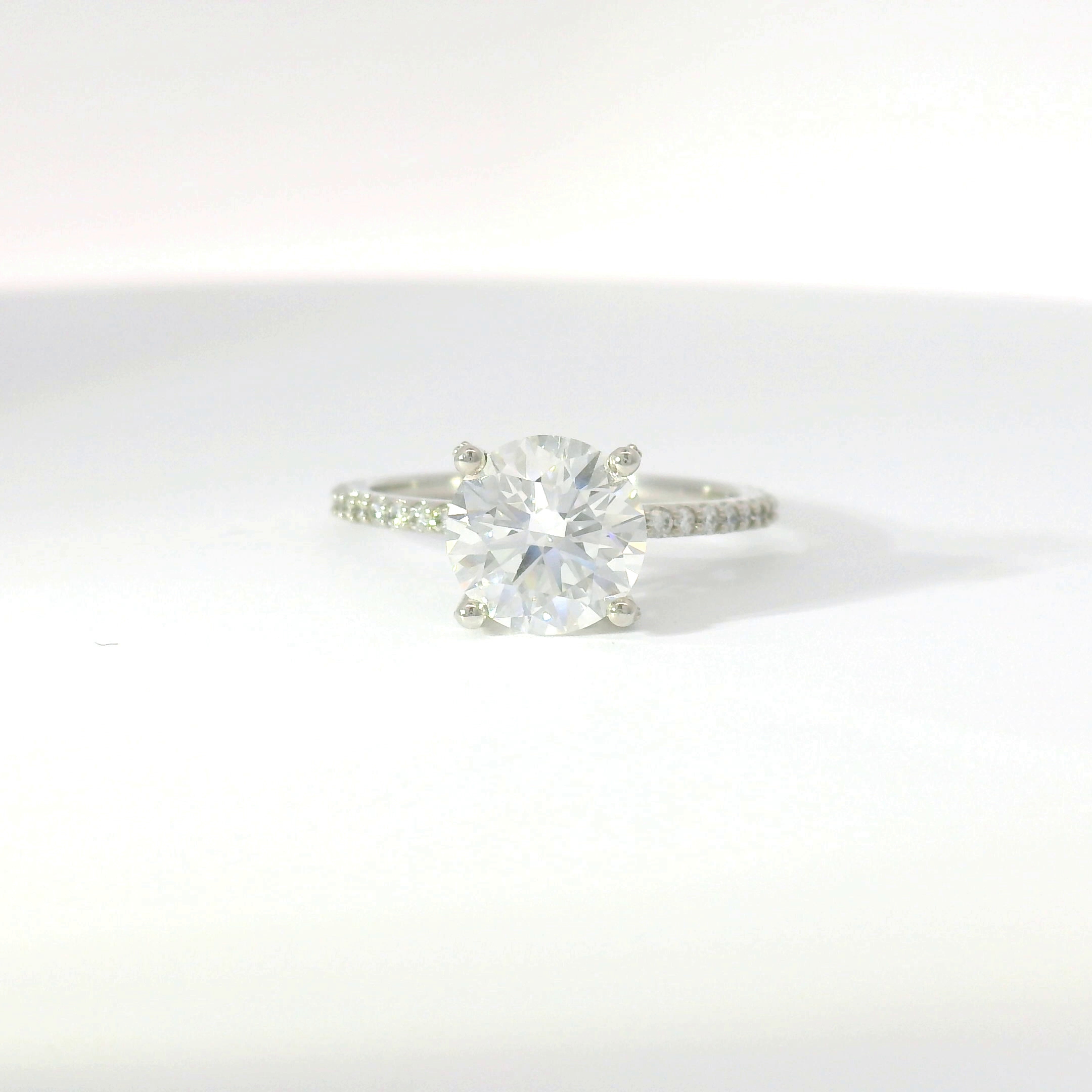 Round brilliant diamond solitaire with pavé band in white gold