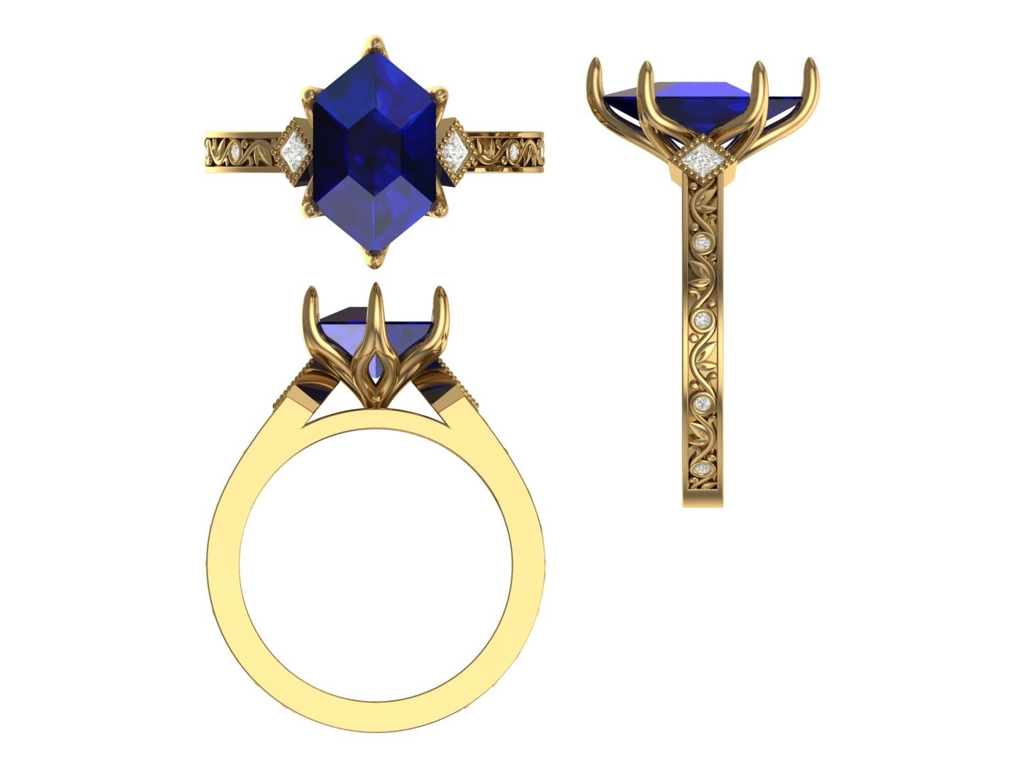 CAD rendering of custom engagement ring, concept 9
