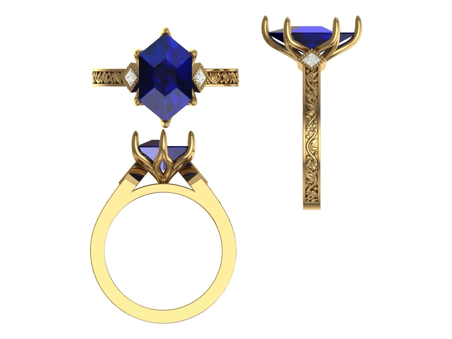 CAD rendering of custom engagement ring, concept 11